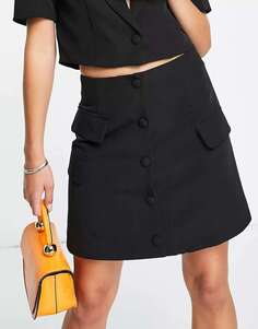 Мини-юбка на пуговицах спереди и карманах черного цвета Extro &amp; Vert