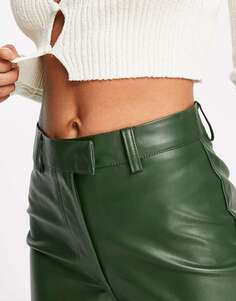 Хлопок: Зеленые брюки из искусственной кожи прямого кроя со стрелками Cotton:On