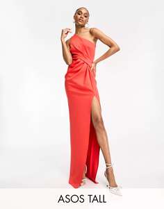Красное облегающее платье макси со складками на одно плечо ASOS DESIGN Tall