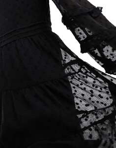 Черное мини-платье из добби-шифона с рюшами Miss Selfridge