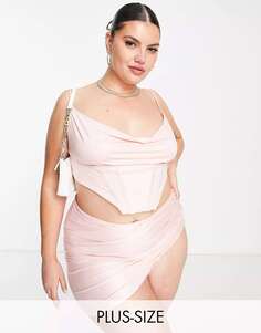 Розовый атласный корсетный топ бикини ASOS LUXE Curve