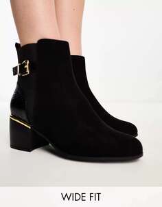 Черные ботинки челси на широком каблуке с фурнитурой New Look