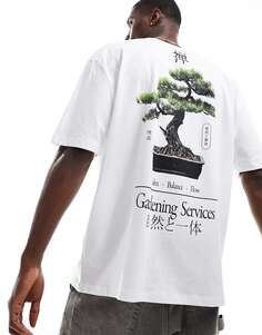 Белая оверсайз-футболка ASOS с принтом в виде дерева бонсай на спине