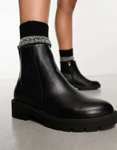 Черные широкие ботинки челси с искусственным швом New Look