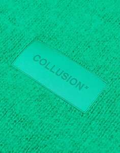 Зеленый пушистый вязаный шарф унисекс с логотипом COLLUSION
