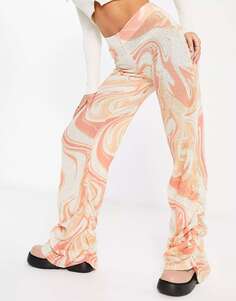 Оранжевые трикотажные брюки со сборками на подоле Jaded London