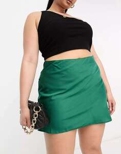 Атласная мини-юбка NaaNaa изумрудно-зеленого цвета