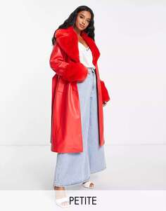 Красное пальто из искусственного меха с поясом Forever New Petite