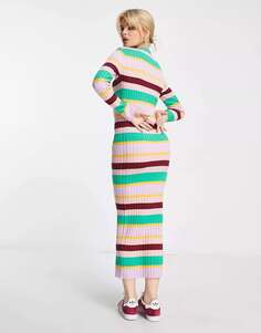 Вязаное платье макси Y.A.S в разноцветную полоску