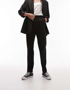 Черные узкие брюки-сигаретки со складками и завышенной талией Topshop Topshop Tall