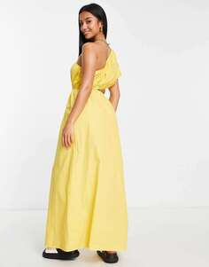 Vila Petite Эксклюзивное желтое платье миди на одно плечо с вырезом