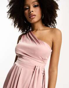 Темно-розовое платье макси на одно плечо со складками TFNC Bridesmaids