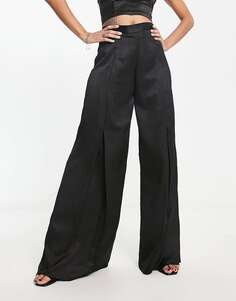 Черные широкие брюки In The Style x Terrie Mcevoy со складками спереди