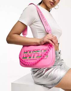 Розовая сумка через плечо House of Holland с розовой цепочкой и принтом логотипа
