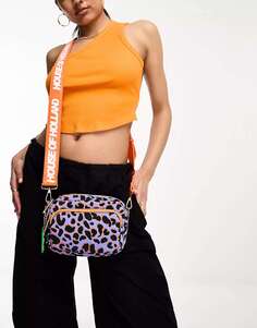 Пурпурная сумка через плечо с леопардовым принтом House of Holland с оранжевым ремешком