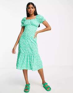 Платье миди с корсетом Influence зеленого цвета с цветочным принтом