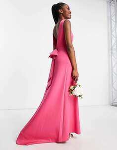 Платье макси с бантом на спине TFNC Bridesmaid розового цвета фуксии