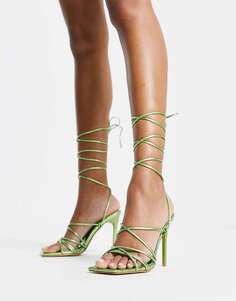 Зеленые босоножки на каблуке с завязками и квадратным носком Truffle Collection