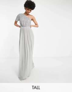 Серое платье макси на одно плечо с украшенным лифом Beauut Tall Bridesmaid