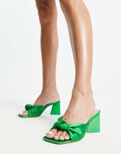 Зеленые атласные туфли-мюли на каблуке с узлом спереди Steve Madden Mylah