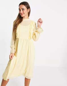 Платье миди Vila с оборками желтого цвета - ЖЕЛТЫЙ