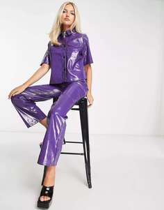 Пурпурные виниловые брюки прямого кроя JJXX Kenya