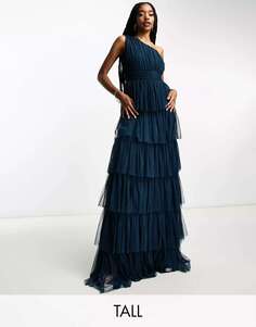 Темно-синее ярусное платье макси на одно плечо Beauut Tall Bridesmaid