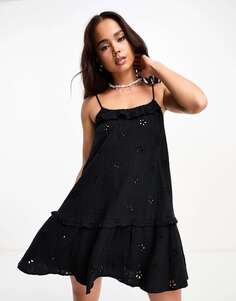 Черное пляжное мини-платье с бретелями New Look