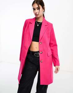 Ярко-розовое длинное пальто строгого кроя Vero Moda