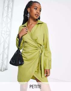 Оливковое мини-платье с запахом спереди Extro &amp; Vert