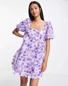 Пурпурное фактурное свободное мини-платье с деталями на спине Lost Ink