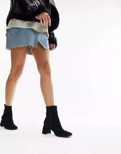Черные замшевые ботинки-носки Topshop Nina на расклешенном каблуке