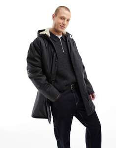 Черная прорезиненная куртка-дождевик с подкладкой из борга ASOS