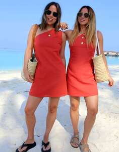Мини-платье на одно плечо Labelrail x Collyer Twins красного цвета