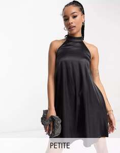 Черное атласное мини-платье Urban Threads с высоким воротником