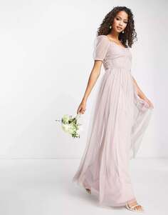 Платье макси с пышными рукавами Anaya Bridesmaid приглушенного розового цвета