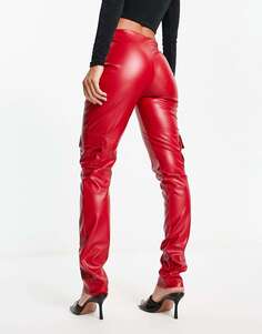 Красные брюки карго с молнией из искусственной кожи ASYOU