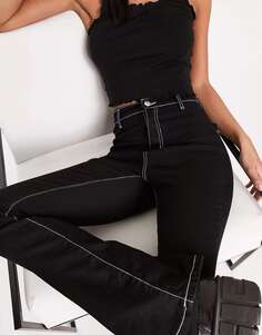 Черные джинсы в стиле диско с завышенной талией и карманом в форме сердца DTT Bianca Don&apos;t Think Twice