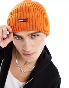 Оранжевая шапка-бини в рубчик с логотипом Tommy Jeans