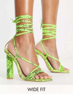 Зеленые босоножки на каблуке Simmi London Wide Fit Frances с завязками на щиколотке Simmi Clothing
