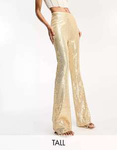 Золотистые расклешенные брюки с пайетками Jaded Rose