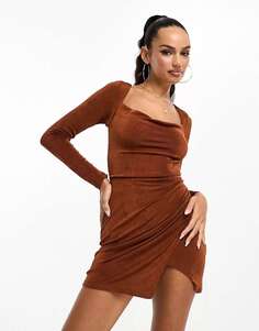 Мини-платье Parallel Lines с открытой спиной шоколадно-коричневого цвета