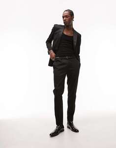 Черные узкие брюки-смокинг из смесовой шерсти Topman Premium