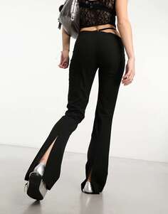 Черные расклешенные брюки Weekday Aline с асимметричным вырезом на талии
