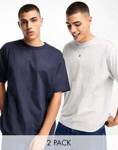 Хлопок:2 упаковки футболок свободного покроя серо-темно-синего цвета Cotton:On