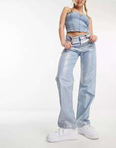 Серебристые джинсы с эффектом металлик Pull&amp;Bear