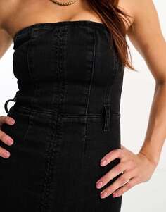 Черное джинсовое платье-бандо с разрезами Pull&amp;Bear