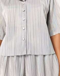 Короткая плиссированная пижама цвета металлик с переливающимися принтами серебристого цвета Loungeable