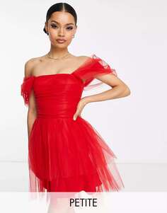 Эксклюзивное красное мини-платье из тюля с открытыми плечами и бисером Petite Lace &amp; Beads