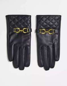 Черные кожаные перчатки с золотой фурнитурой ASOS
